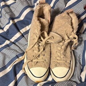 Steve Madden Beige Fuzzy High-Top Sneakers